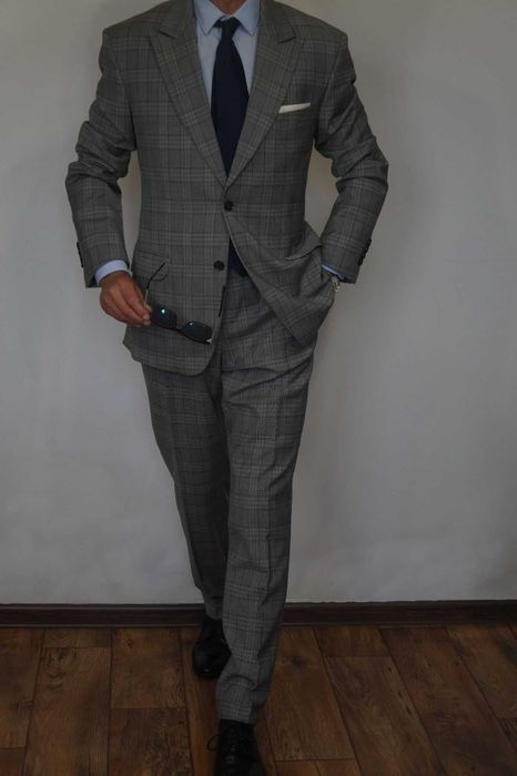 Vistula Garnitur Szary Krata 52/L 182/104/90-92 Wełna 97% Elastan 3% Premium Elegancki