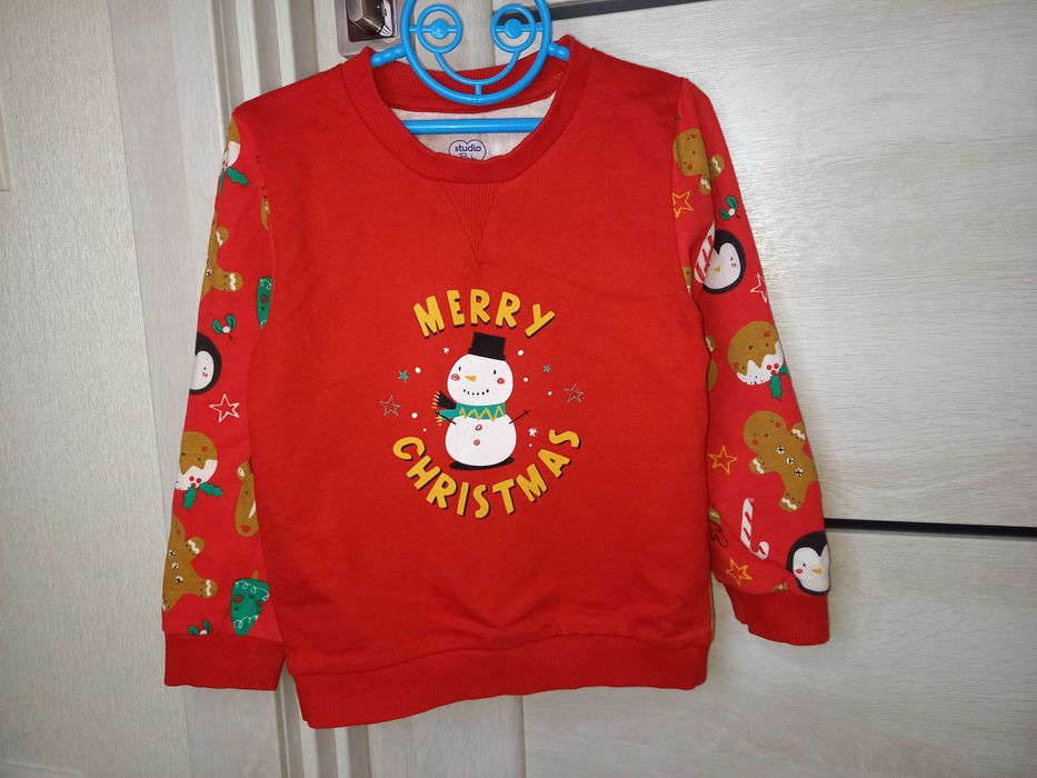 Новорічний светр світшот кофта Дід Мороз для хлопчика 2-3 роки 92-98