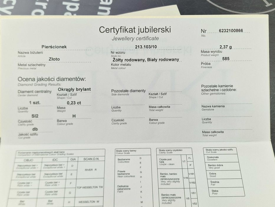 APART! Złoty pierścionek/ 585/ 2.37 gram/ R10/ DIA 0.23 CT/ certyfikat
