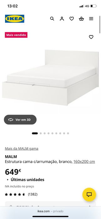 Cama MALM 1,60m x 2,00m c/ arrumação