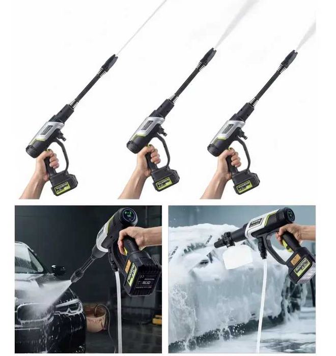 Акумуляторна мийка високого тиску Toolme TM280 PRO BRUSHLESS 450 Вт з алюмінієвою помпою, 2 АКБ 21В, піногенератор (Польща)