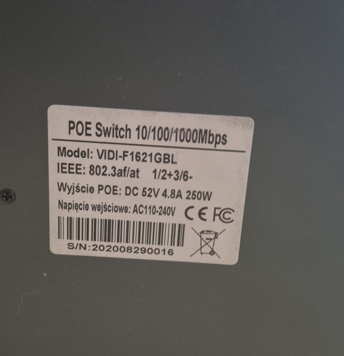 Switch PoE 16-portowy VIDI-F1621GBL – 10/100/1000 Mbps