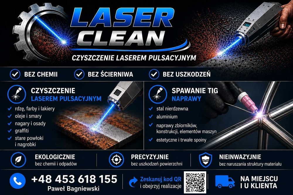 Czyszczenie laserem  spawanie TIG aluminium stal nierdzewna