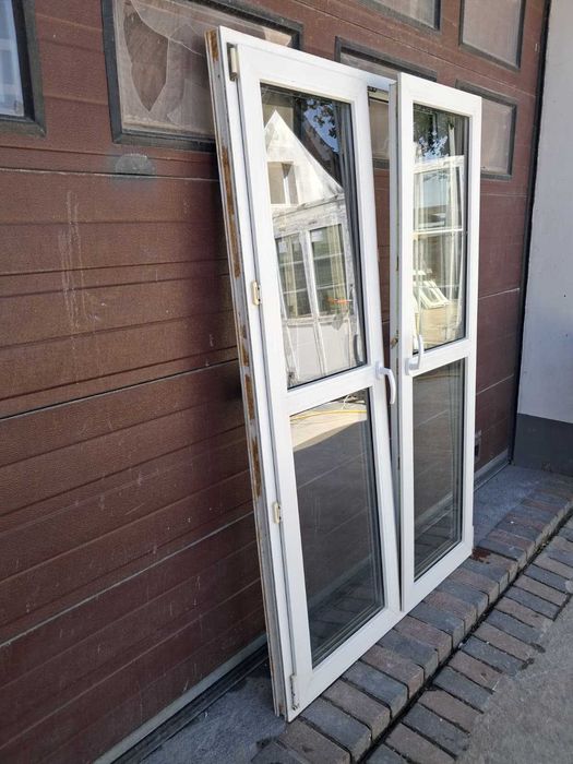 Okno balkonowe 124x192 tarasowe niskie drzwi białe pcv dwuskrzyddłowe DOWÓZ CAŁY KRAJ