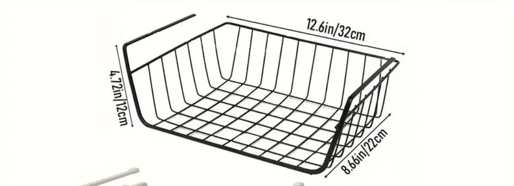 Koszyk organizer metalowy czarny podwieszany pod półkę, wiszący