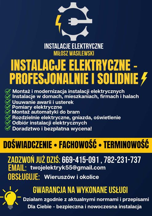 Usługi Elektryczne/ Odbiór instalacji / Doradztwo i bezpłatna wycena!