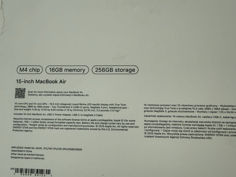 Notebook apple macbook air 2025 M4 15’3