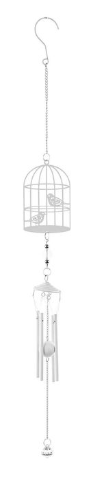 Dekoracja wisząca biała metalowa ozdobna Ptaszki 70 cm dzwonek
