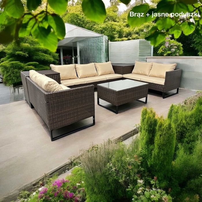 ZESTAW MEBLI OGRODOWYCH / Duży narożnik / Technorattan / 7 osobowy