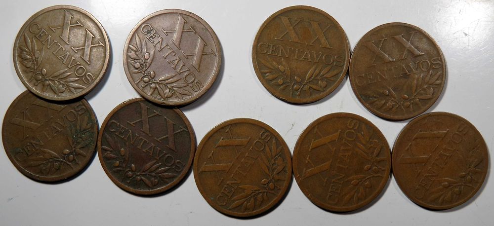 Moedas XX Centavos - 9 exemplares boas datas.