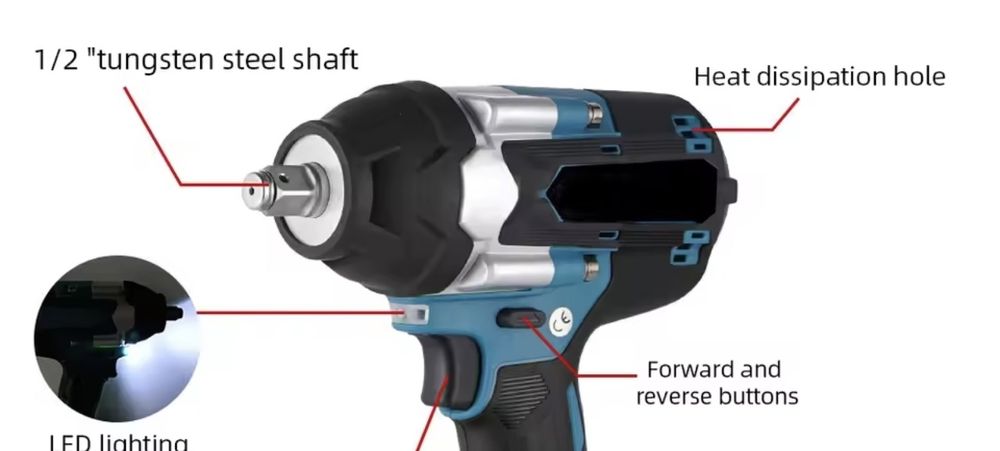 Chave de Impacto Sem Escovas 1800N.m para Bateria Makita 21V, Ferramen