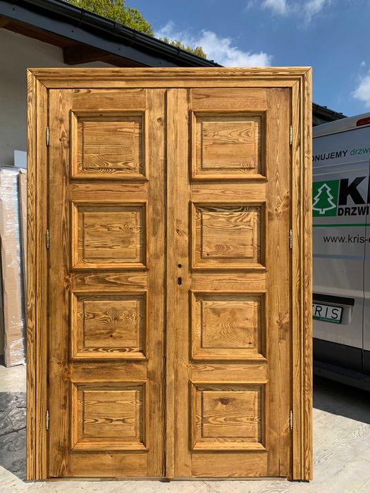 Drzwi Dwuskrzydłowe drewniane LITE SZCZOTKOWANE postarzane retro