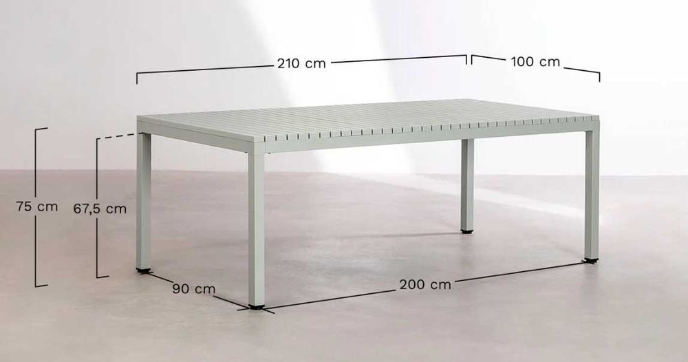 Mesa de jardim retangular 210x100 cm (alumínio et polypropylène)