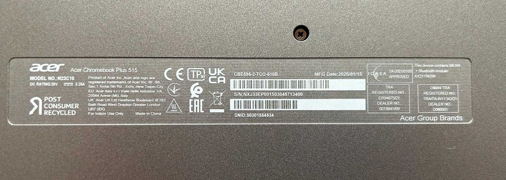 Laptop ACER Chromebook Plus 515 - i5 , 16 GB RAM, 512 GB SSD - idealny