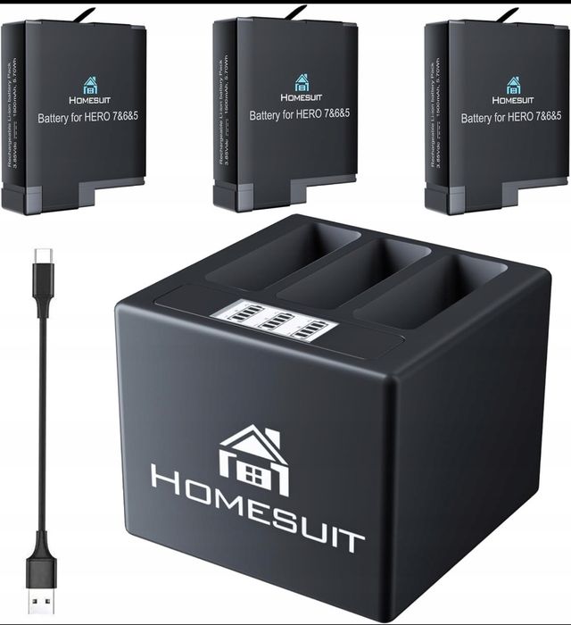 3 x BATERIA + Ładowarka HUMESUIT do aparatu HERO 5/6/7