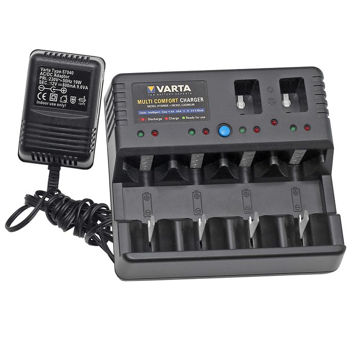 Carregador universal VARTA 57040 Multi Comfort Charger – AA / AAA / C / D / 9V – Ni-MH / Ni-Cd – Testado