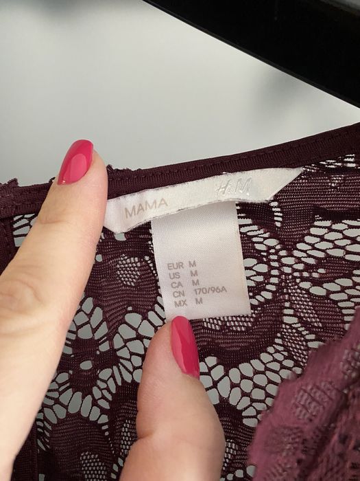 koronkowa ciążowa sukienka H&M MAMA M/38; burgund bordowa święta