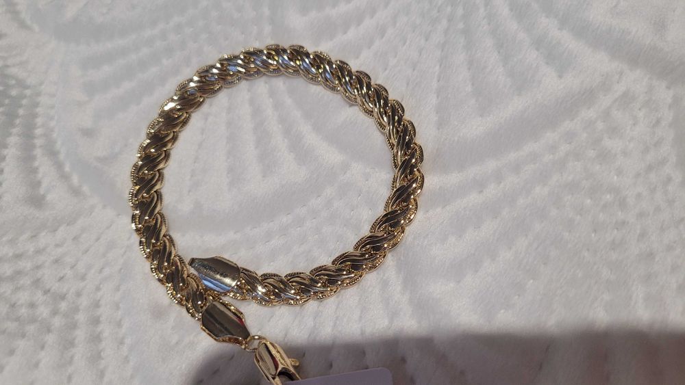 Bransoletka pozłacana 14k, splot gruby kłos  Unisex