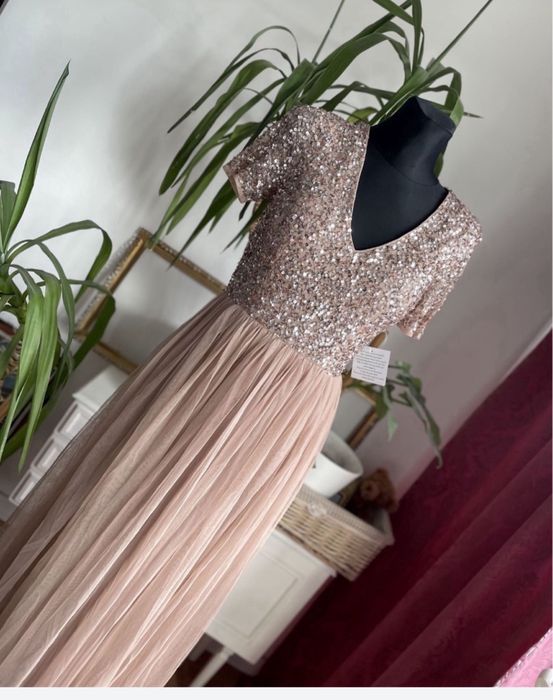 Maya deluxe cekinowa sukienka maxi tiulowa M 38 L 40