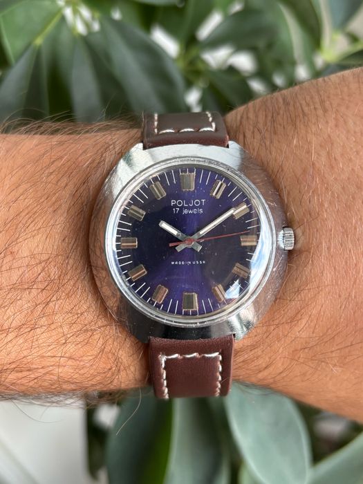 Poljot Wulkan Fioletowy Sunburst 17 Jewels USSR Vintage