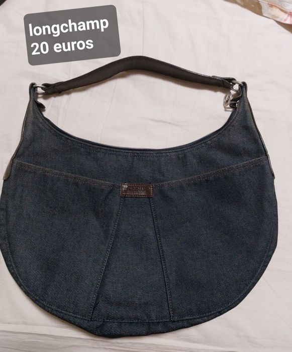 Mala de ombro em ganga e pele castanha