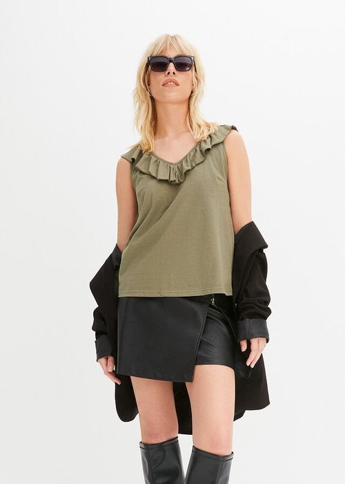 B.P.C bluzka top z falbaną khaki 40/42.