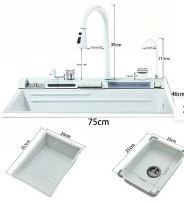 Lava-loiça de cozinha em cascata em aço inoxidável, cuba única grande