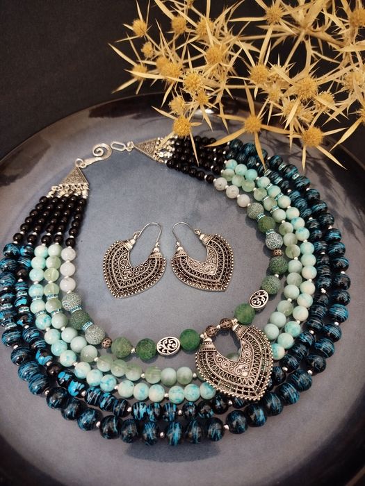 Кольє українське сине намисто Водограй коралі до вишиванки бусы