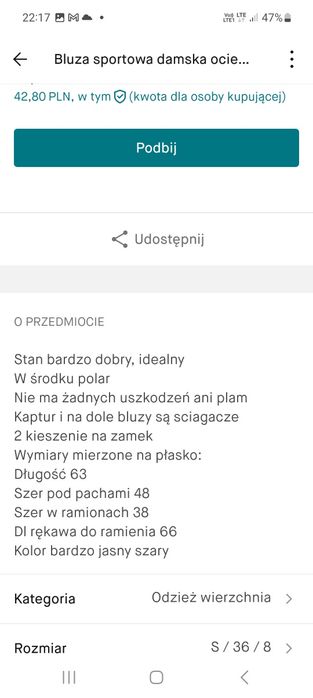 Bluza sportowa damska ocieplana rozmiar S/M.