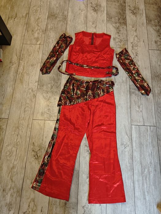 Strój do tańca brzucha cekiny samba dancewear czerwony spodnie jazz la