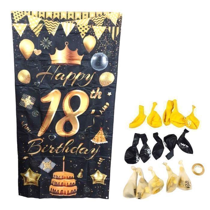 Dekoracje Na 18 Urodziny Czarne Złoto Baner