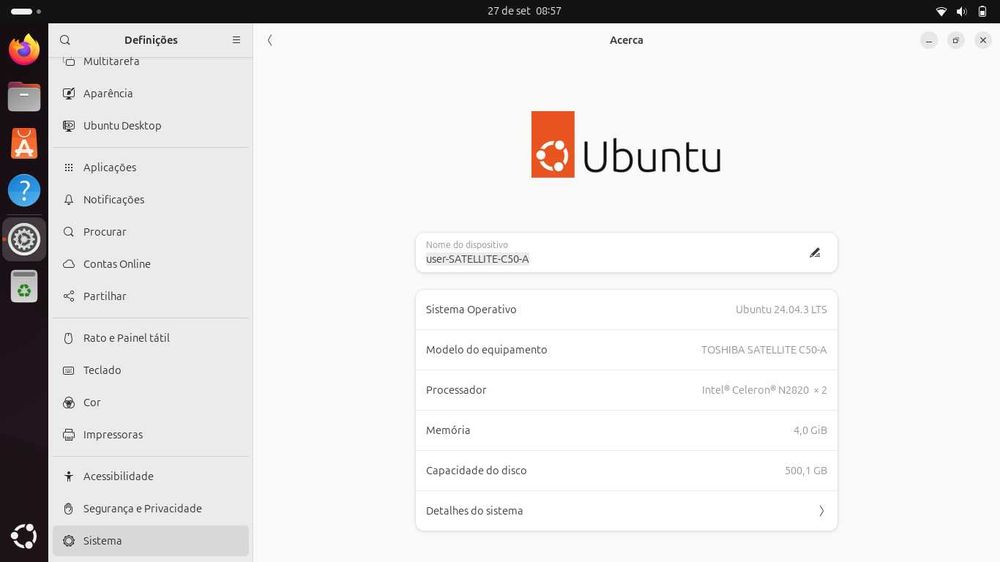 Portátil Toshiba Satellite C50-A (Com SSD Novo) - Ubuntu 24.04 LTS