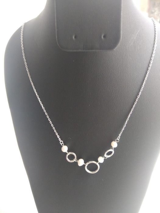 Srebrny łańcuszek z perłami srebro 925 długość 45 cm  921