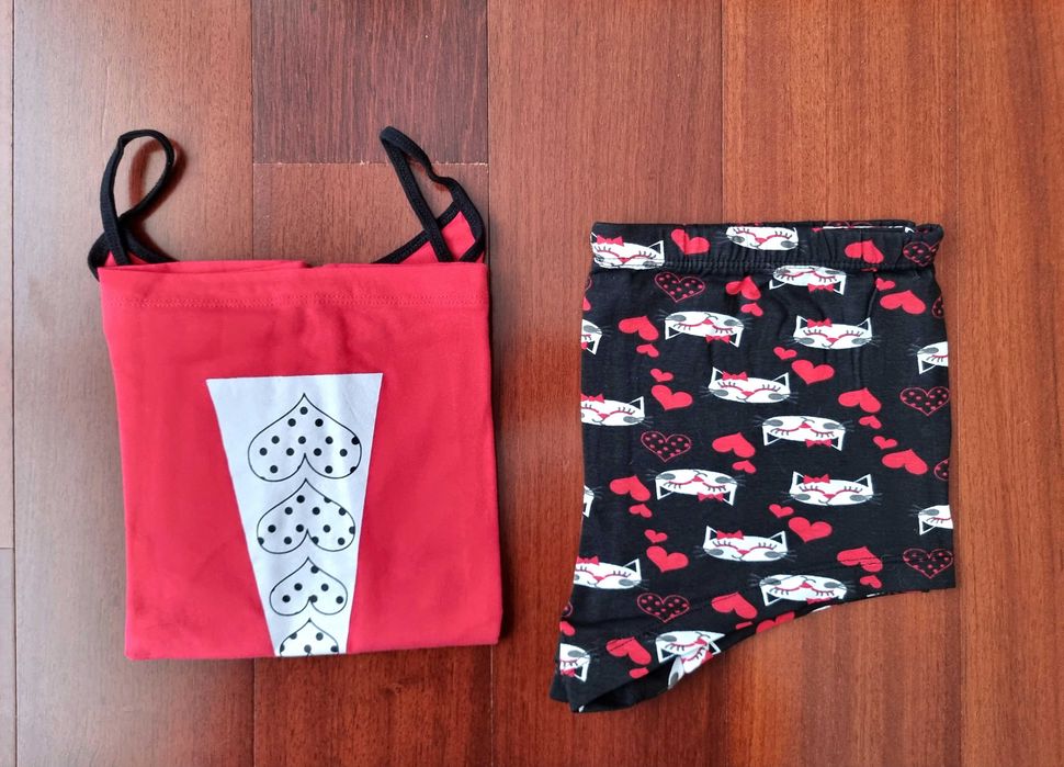 Pijama vermelho e preto com gatos Primark, tamanho XS - nunca usado