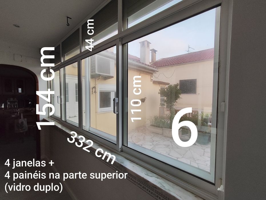 Janelas em caixilharia de alumínio. Inclui aros. Vários packs com vários preços.
