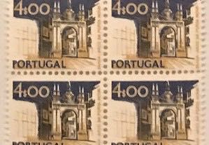 Quadra de selos novos de 4$00 - Paísagens e Monumentos - 1974