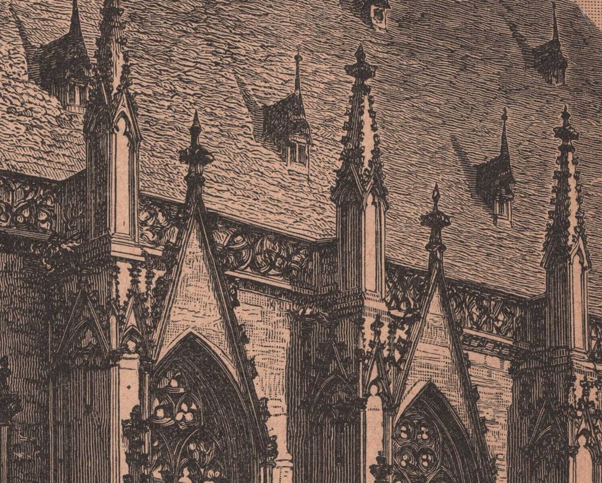 Norymberga Kościół Św. Sebalda Duży drzeworyt 1888 r. autentyk