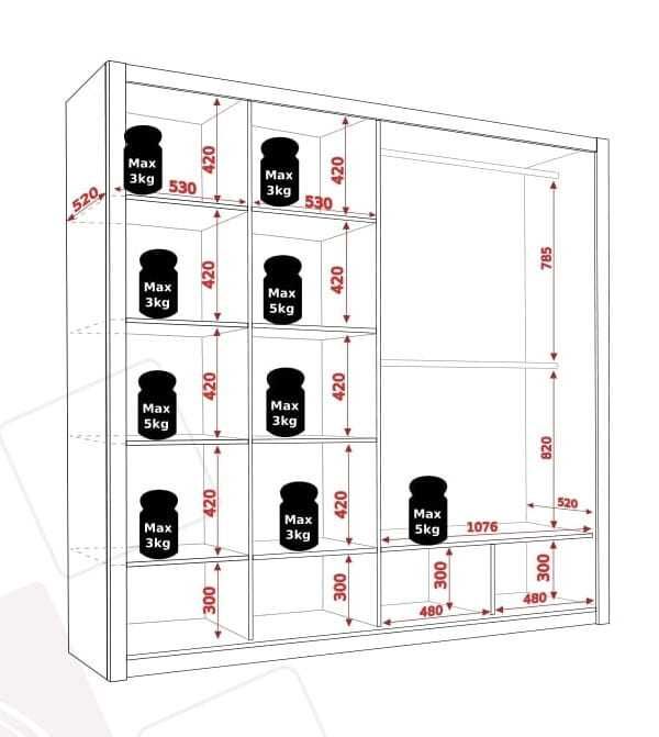 Szafa przesuwna z lustrem (220x215x62)  3-kolory
