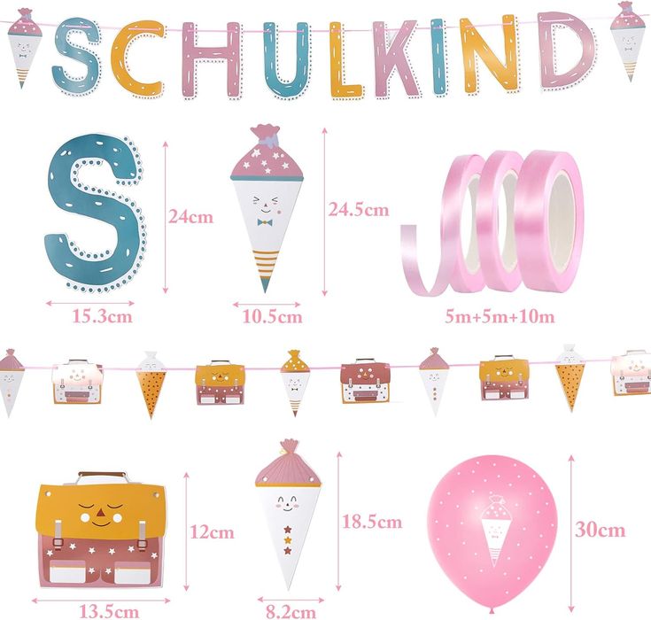 Back to School Decor Set - 24 Balloons, Garlands, Pink Metallic