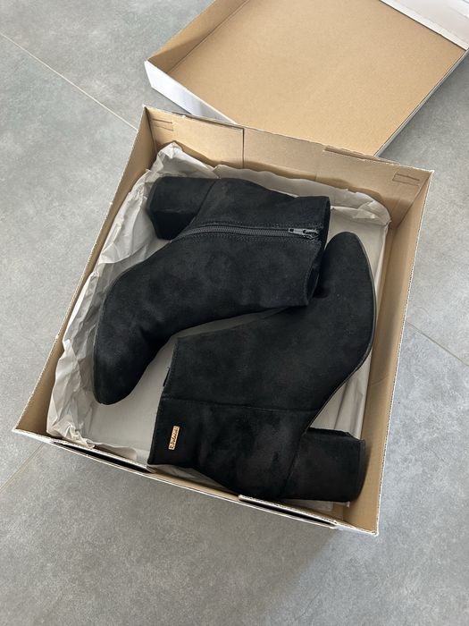 Botki Kozaki R. Polański 39 Skórzane Zamsz Skóra Czarne Obcas Słupek