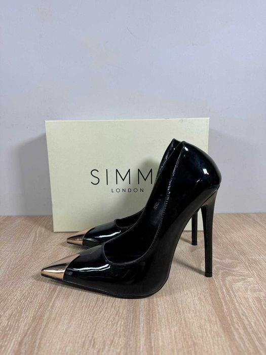 Simmi london szpilki czernie błyszczące złote 37 wysokie na obcasie