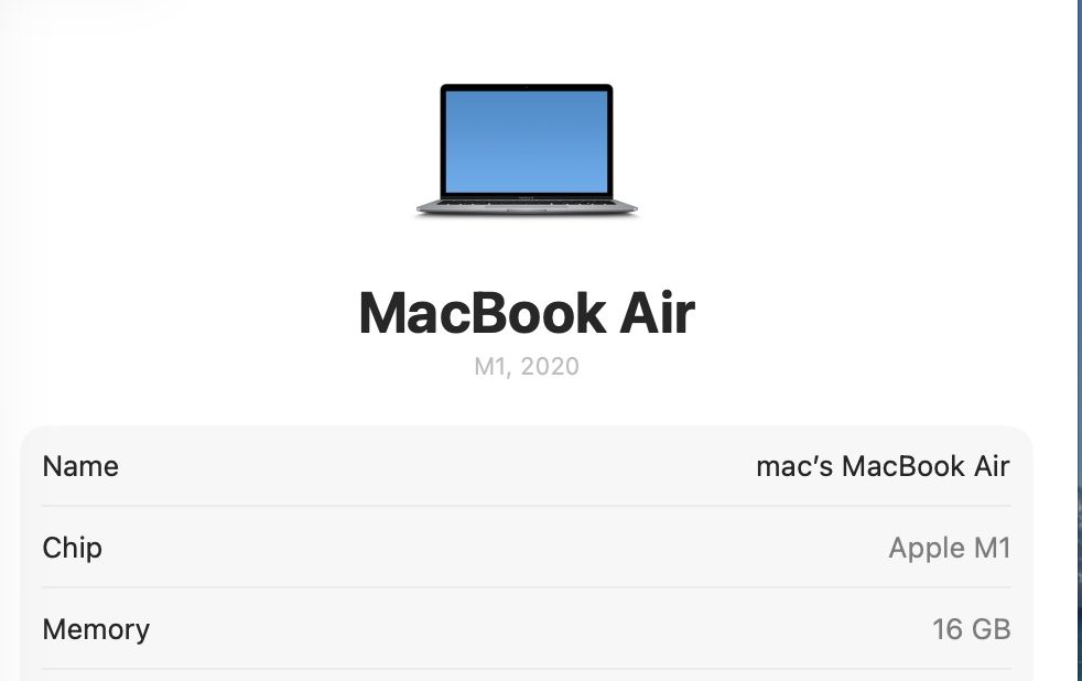 MacBook Air M1 16GB RAM 256GB SSD 95%