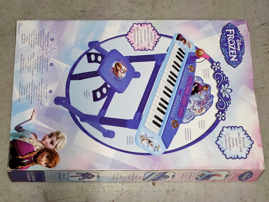 Piano Disney Frozen - teclado eletrónico com microfone e banco, completo na caixa