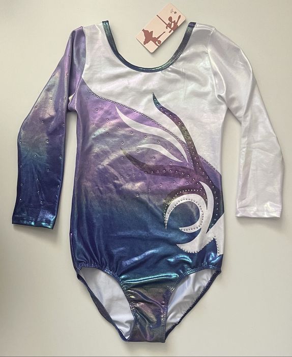 ZNYUNE strój gimnastyczny z cekinami 3/4 rękaw 9-10 lat