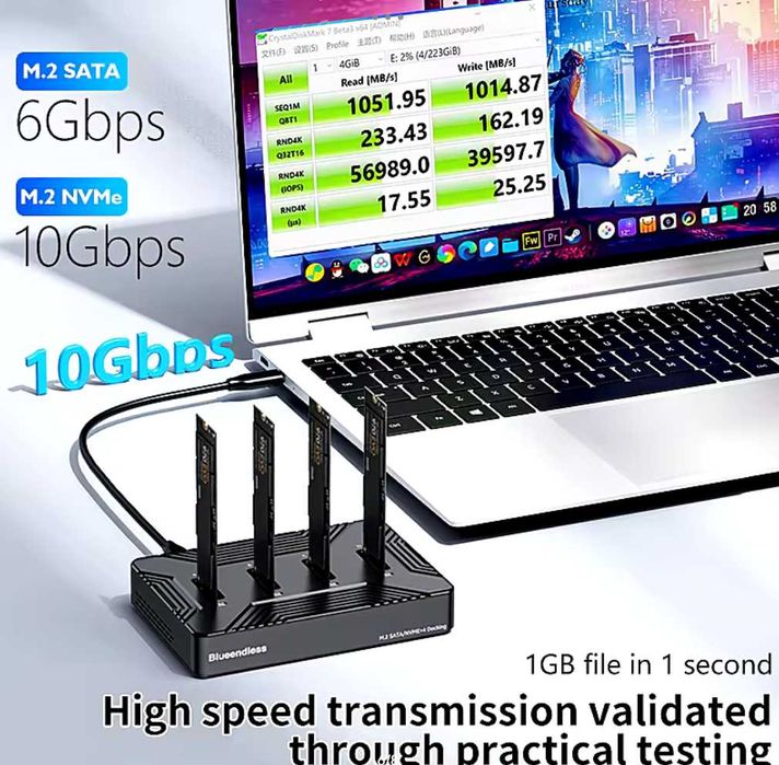 Blueendless 4-bay 32TB stacja dokująca do SSD M.2 NVMe+M.2 SATA Type-C