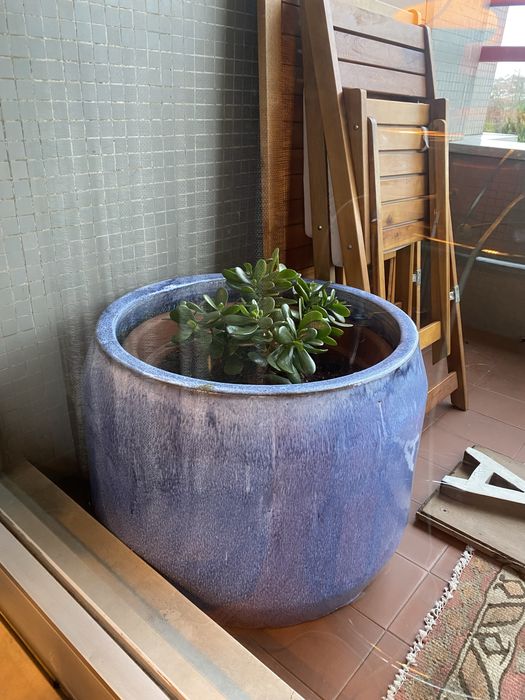 Pote Vaso grande ceramica vidrado azul
