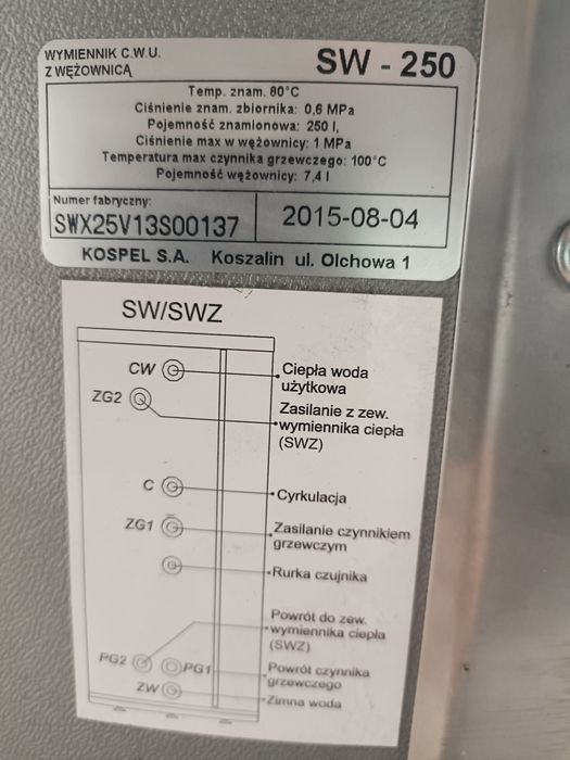 Bojler zbiornik zasobnik ciepłej wody Kospel Termo Max