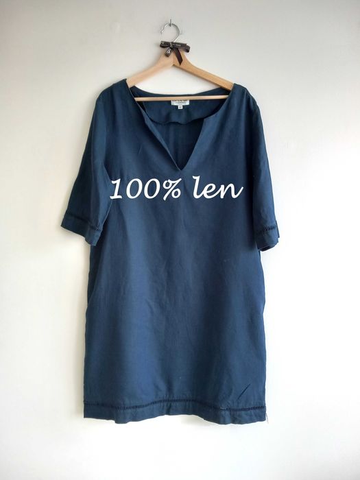 Close To My Heart granatowa lniana sukienka norweskiej marki scandi 42 XL