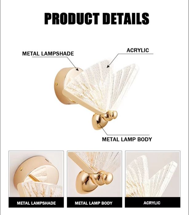 Kinkiet złoty motyl ważka nowa