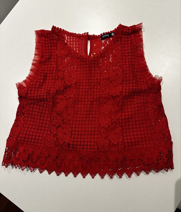 Czerwona koronkowa bluzka bez rękawów Sinsay | S / 36 | nowa